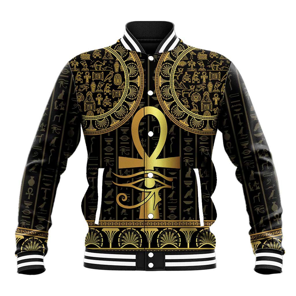 Ancient Egypt Ankh and Eye Of Horus Baseball Jacket Egyptian Hieroglyphs - Wonder Print Shop