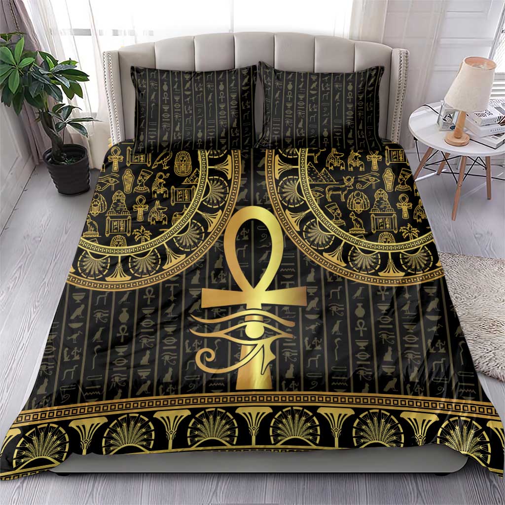 Ancient Egypt Ankh and Eye Of Horus Bedding Set Egyptian Hieroglyphs - Wonder Print Shop