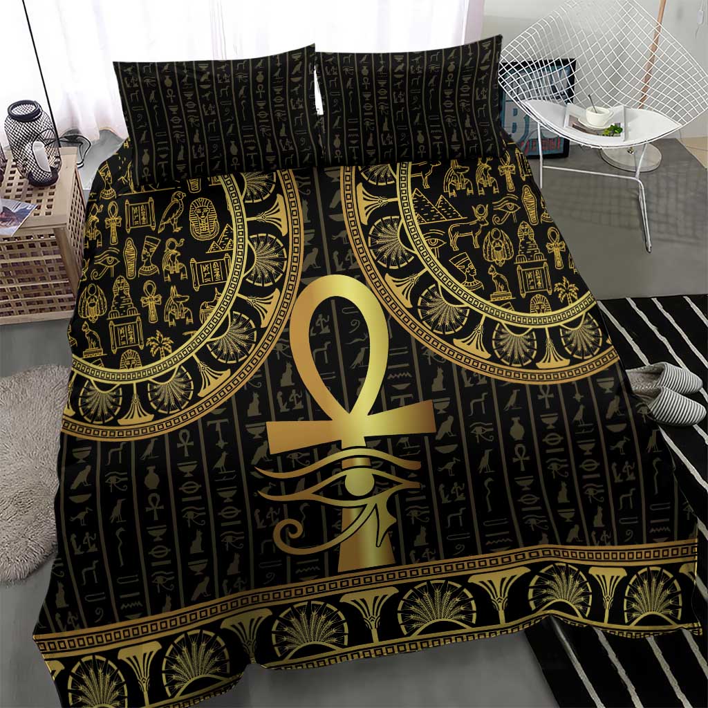 Ancient Egypt Ankh and Eye Of Horus Bedding Set Egyptian Hieroglyphs - Wonder Print Shop