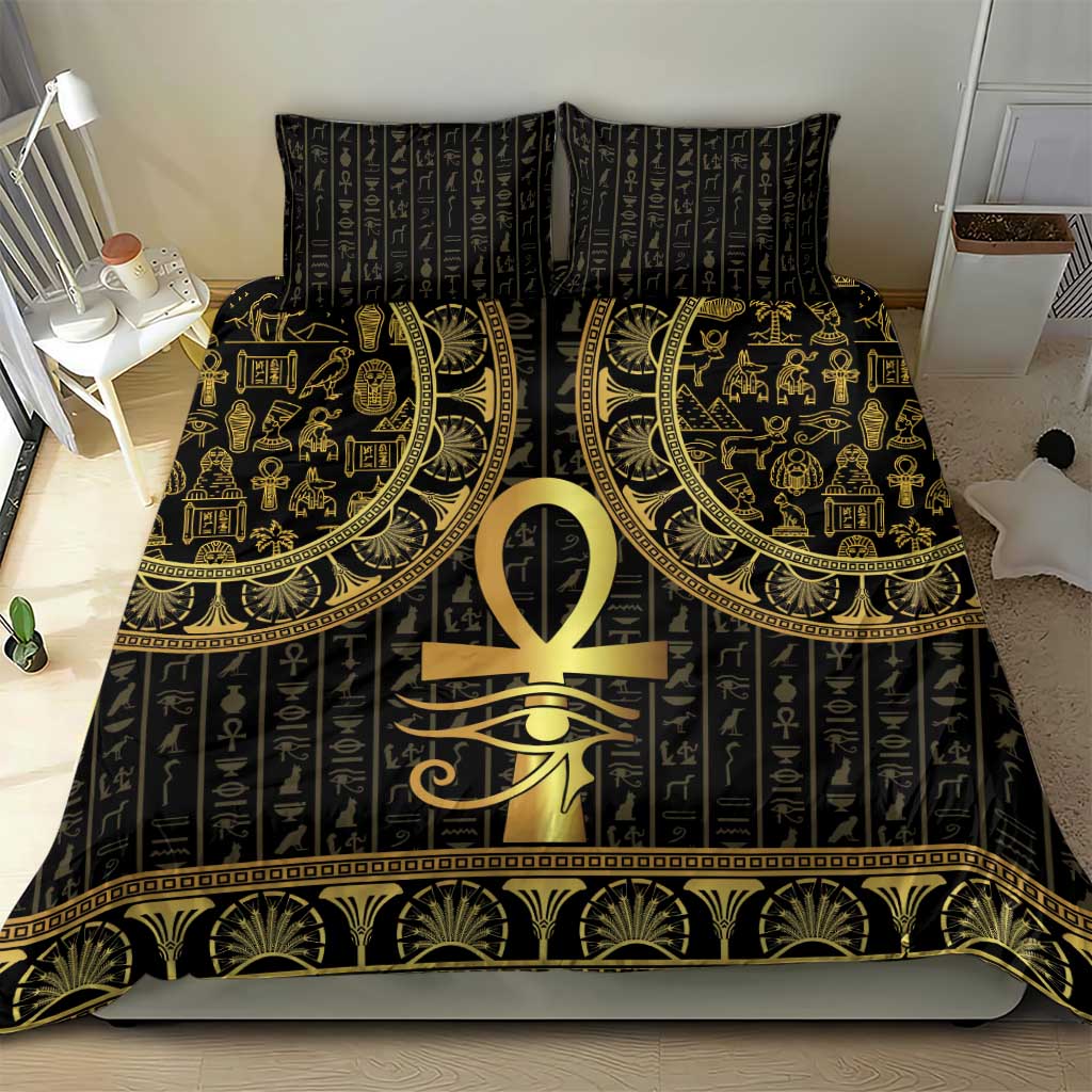 Ancient Egypt Ankh and Eye Of Horus Bedding Set Egyptian Hieroglyphs - Wonder Print Shop