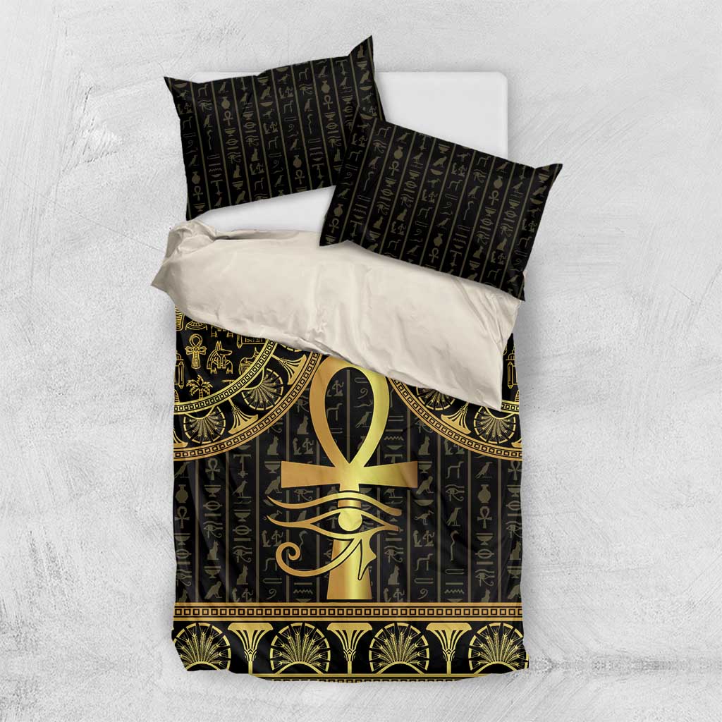 Ancient Egypt Ankh and Eye Of Horus Bedding Set Egyptian Hieroglyphs - Wonder Print Shop