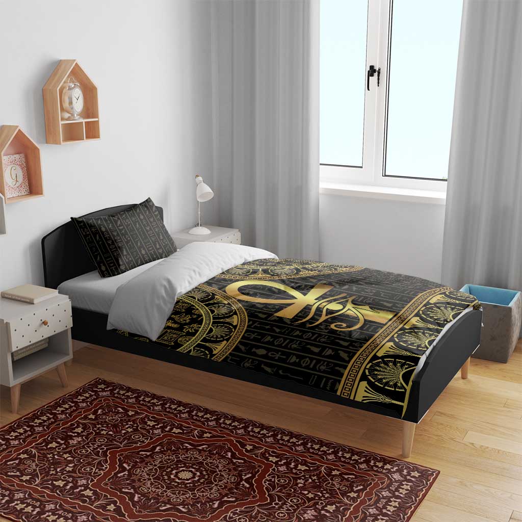 Ancient Egypt Ankh and Eye Of Horus Bedding Set Egyptian Hieroglyphs - Wonder Print Shop