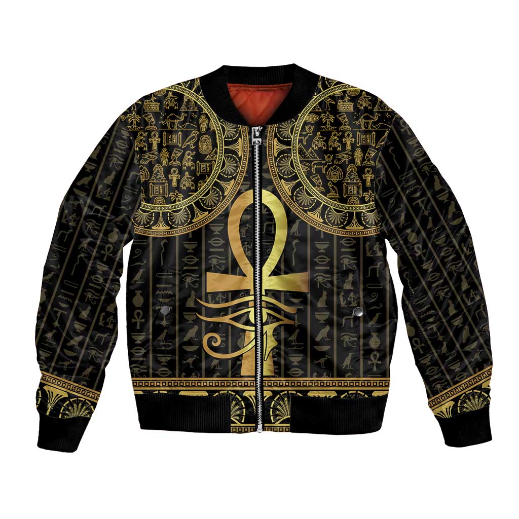 Ancient Egypt Ankh and Eye Of Horus Bomber Jacket Egyptian Hieroglyphs - Wonder Print Shop
