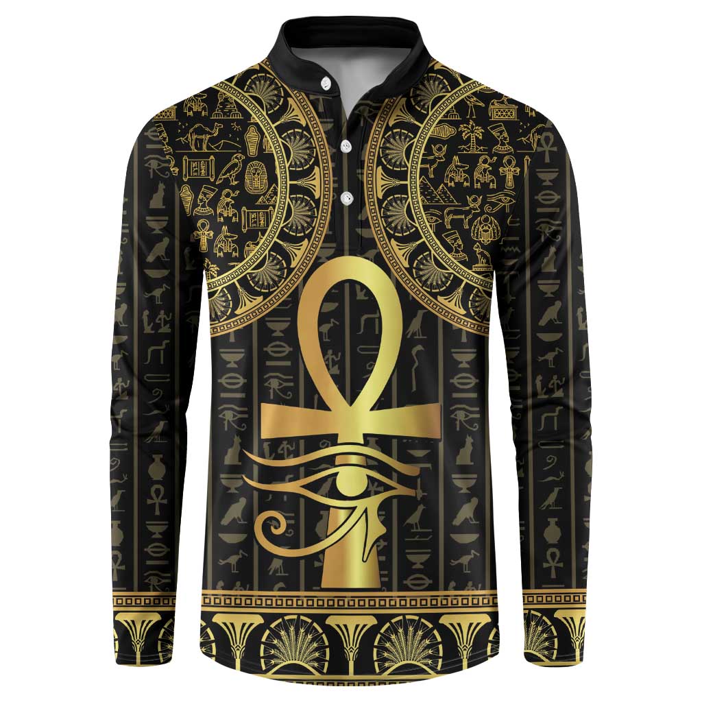Ancient Egypt Ankh and Eye Of Horus Button Sweatshirt Egyptian Hieroglyphs - Wonder Print Shop