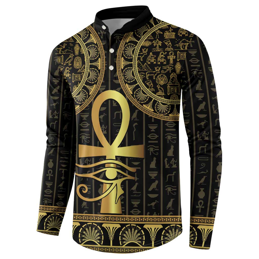 Ancient Egypt Ankh and Eye Of Horus Button Sweatshirt Egyptian Hieroglyphs - Wonder Print Shop