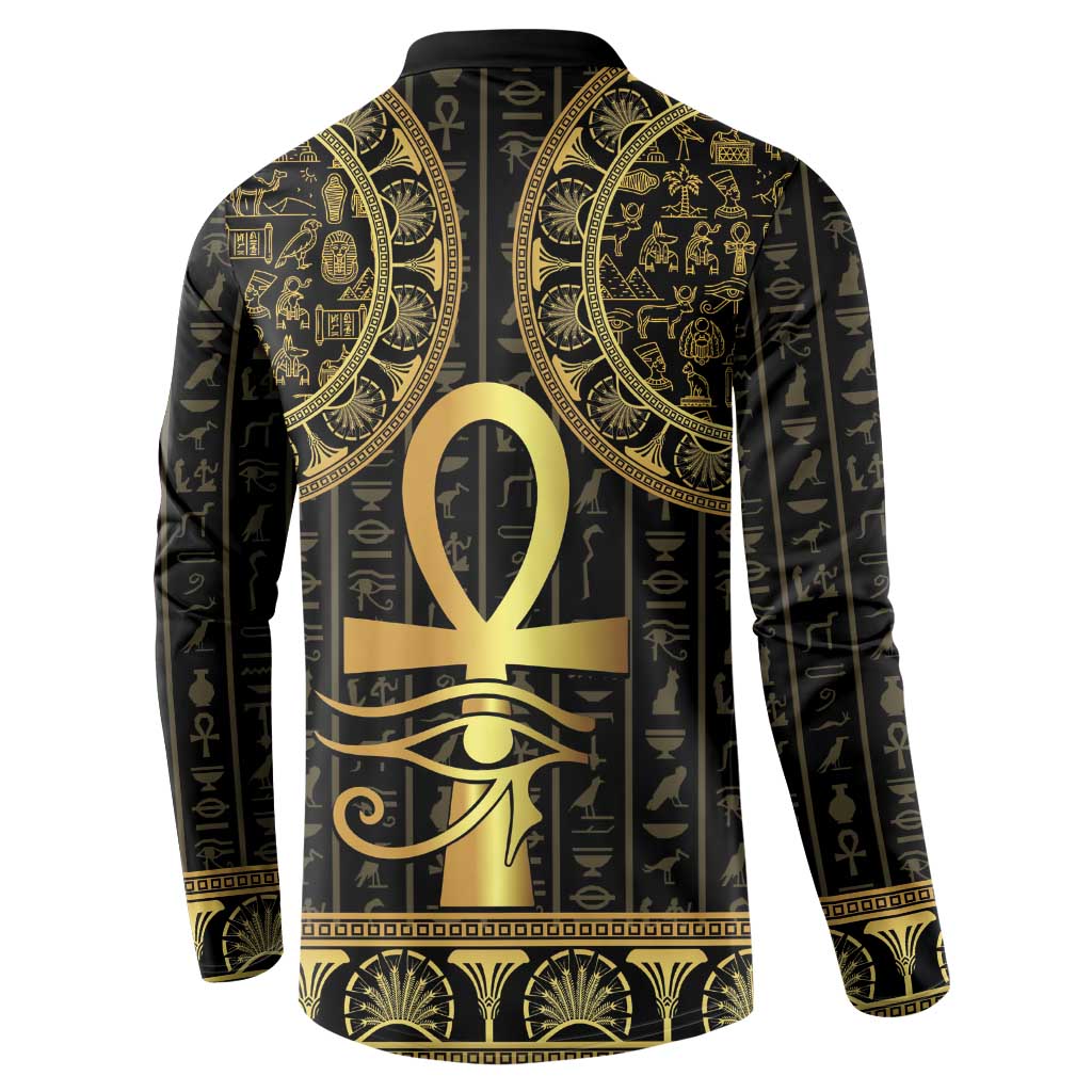 Ancient Egypt Ankh and Eye Of Horus Button Sweatshirt Egyptian Hieroglyphs - Wonder Print Shop