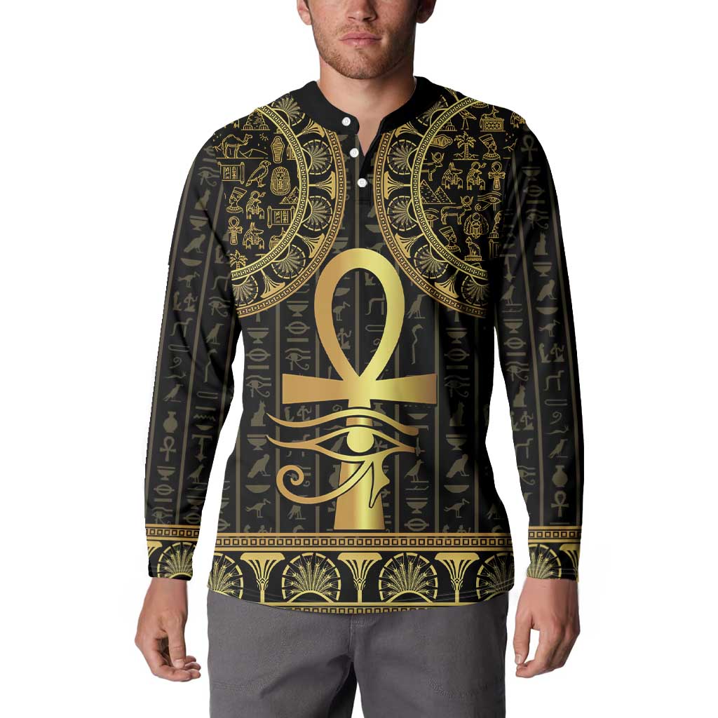 Ancient Egypt Ankh and Eye Of Horus Button Sweatshirt Egyptian Hieroglyphs - Wonder Print Shop