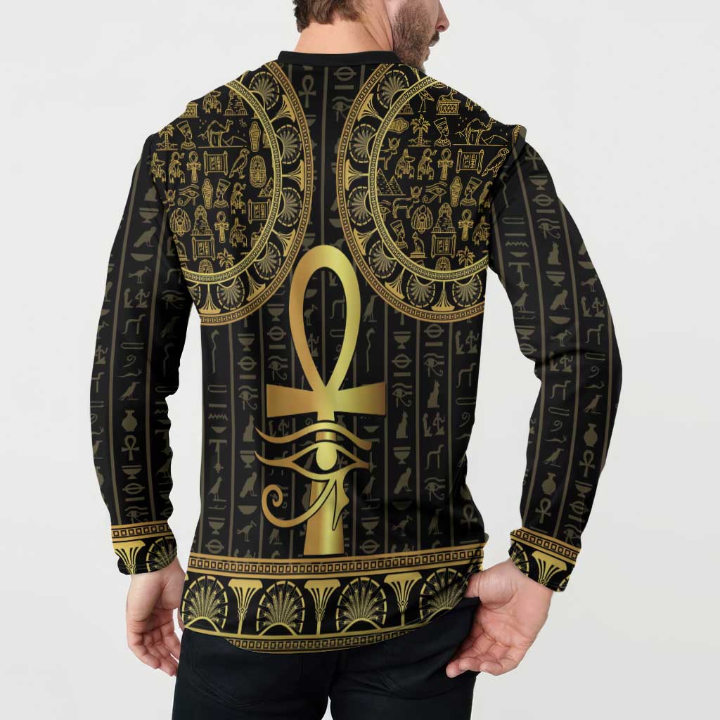 Ancient Egypt Ankh and Eye Of Horus Button Sweatshirt Egyptian Hieroglyphs - Wonder Print Shop