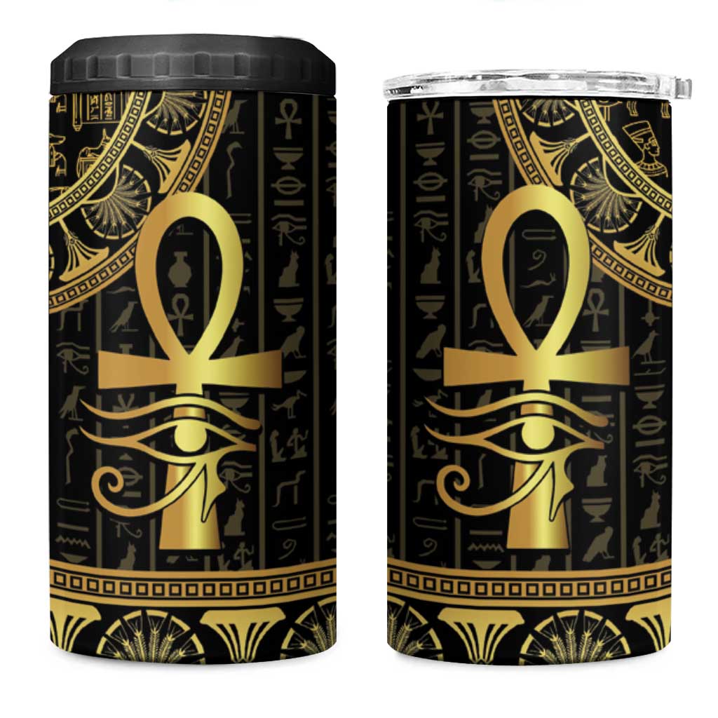 Ancient Egypt Ankh and Eye Of Horus 4 in 1 Can Cooler Tumbler Egyptian Hieroglyphs - Wonder Print Shop