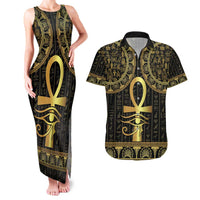 Ancient Egypt Ankh and Eye Of Horus Couples Matching Tank Maxi Dress and Hawaiian Shirt Egyptian Hieroglyphs - Wonder Print Shop