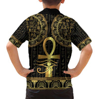 Ancient Egypt Ankh and Eye Of Horus Family Matching Long Sleeve Bodycon Dress and Hawaiian Shirt Egyptian Hieroglyphs - Wonder Print Shop