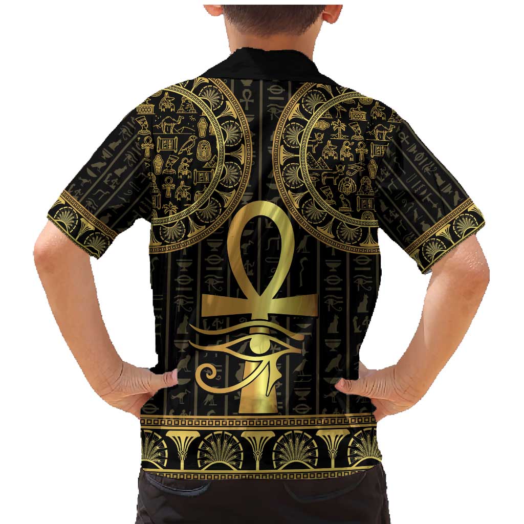 Ancient Egypt Ankh and Eye Of Horus Family Matching Mermaid Dress and Hawaiian Shirt Egyptian Hieroglyphs - Wonder Print Shop