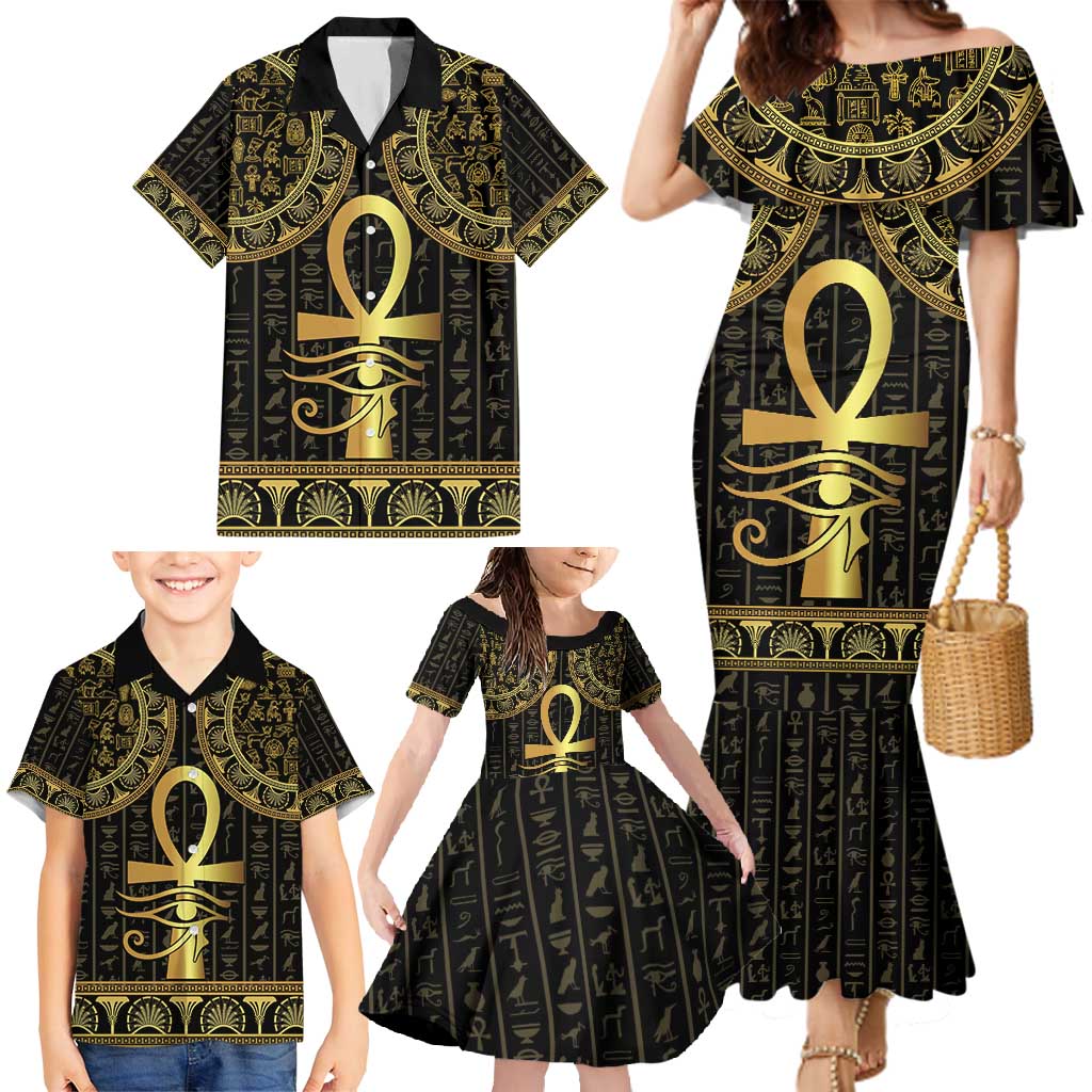 Ancient Egypt Ankh and Eye Of Horus Family Matching Mermaid Dress and Hawaiian Shirt Egyptian Hieroglyphs - Wonder Print Shop