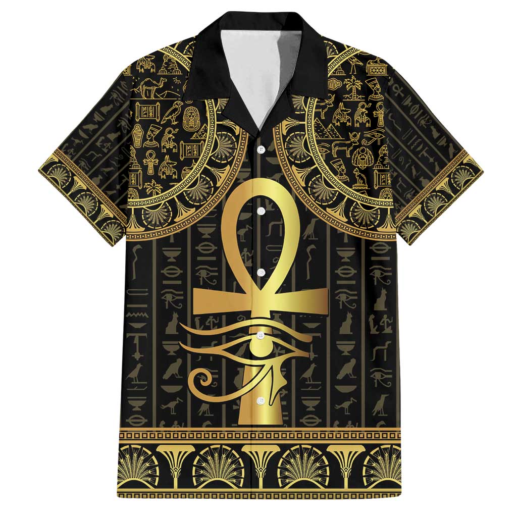 Ancient Egypt Ankh and Eye Of Horus Family Matching Off Shoulder Maxi Dress and Hawaiian Shirt Egyptian Hieroglyphs - Wonder Print Shop