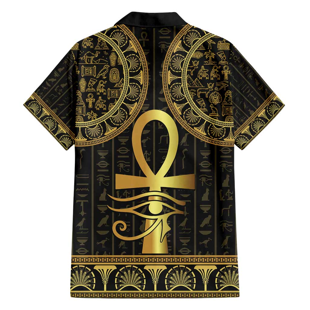 Ancient Egypt Ankh and Eye Of Horus Family Matching Off Shoulder Maxi Dress and Hawaiian Shirt Egyptian Hieroglyphs - Wonder Print Shop