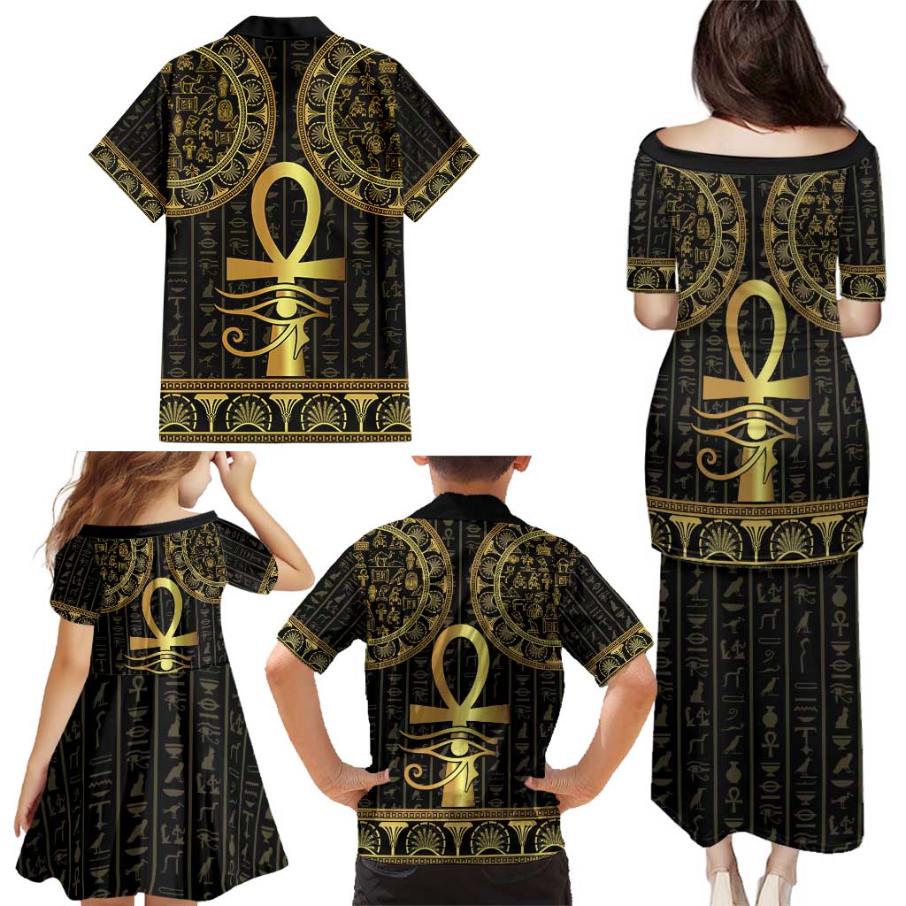Ancient Egypt Ankh and Eye Of Horus Family Matching Puletasi and Hawaiian Shirt Egyptian Hieroglyphs - Wonder Print Shop