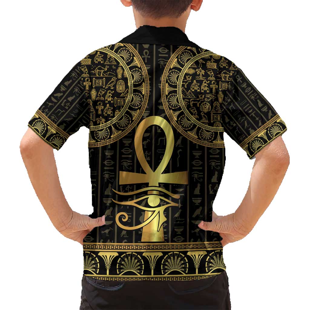 Ancient Egypt Ankh and Eye Of Horus Family Matching Summer Maxi Dress and Hawaiian Shirt Egyptian Hieroglyphs - Wonder Print Shop