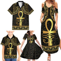 Ancient Egypt Ankh and Eye Of Horus Family Matching Summer Maxi Dress and Hawaiian Shirt Egyptian Hieroglyphs - Wonder Print Shop