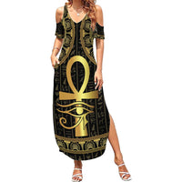 Ancient Egypt Ankh and Eye Of Horus Family Matching Summer Maxi Dress and Hawaiian Shirt Egyptian Hieroglyphs - Wonder Print Shop