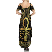 Ancient Egypt Ankh and Eye Of Horus Family Matching Summer Maxi Dress and Hawaiian Shirt Egyptian Hieroglyphs - Wonder Print Shop