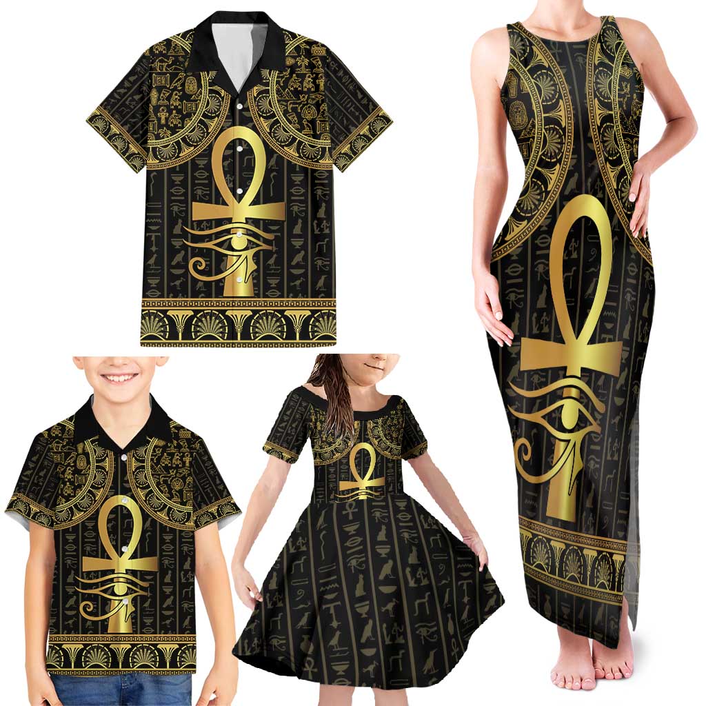 Ancient Egypt Ankh and Eye Of Horus Family Matching Tank Maxi Dress and Hawaiian Shirt Egyptian Hieroglyphs - Wonder Print Shop