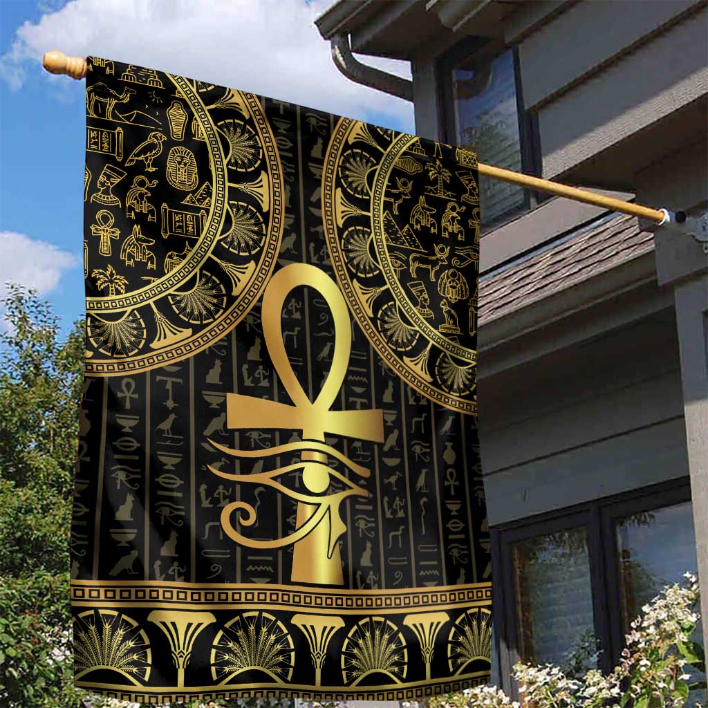 Ancient Egypt Ankh and Eye Of Horus Garden Flag Egyptian Hieroglyphs - Wonder Print Shop