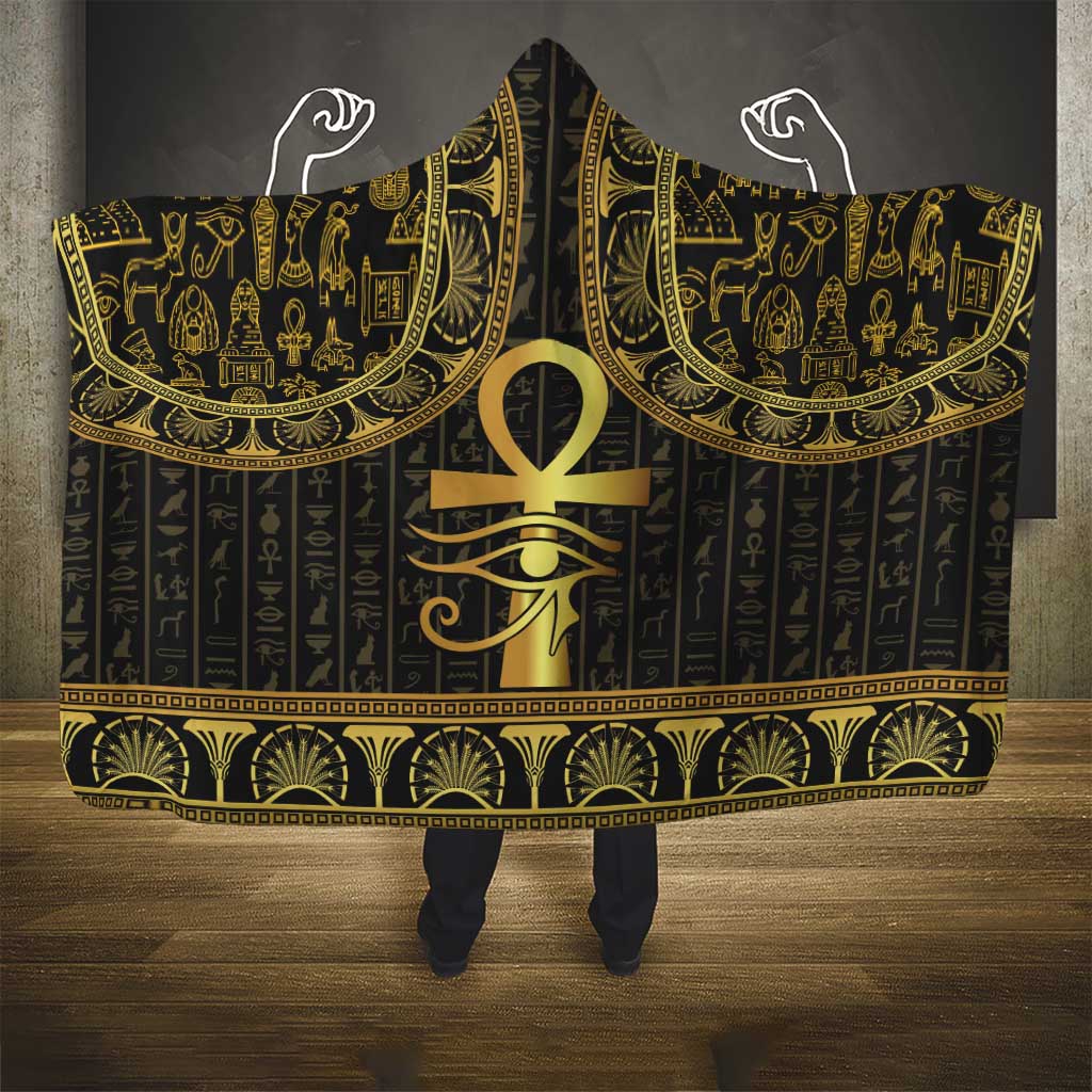 Ancient Egypt Ankh and Eye Of Horus Hooded Blanket Egyptian Hieroglyphs