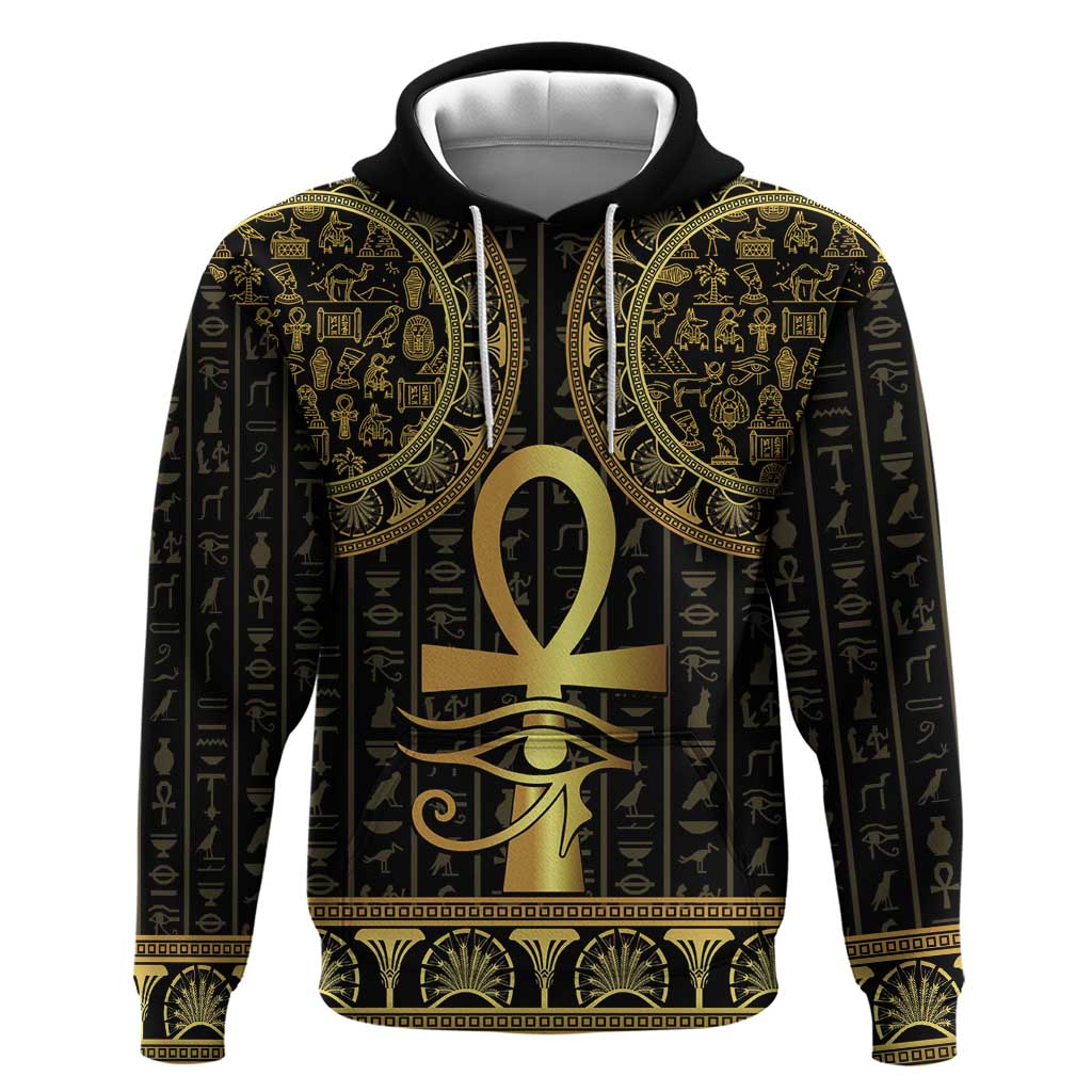 Ancient Egypt Ankh and Eye Of Horus Hoodie Egyptian Hieroglyphs - Wonder Print Shop
