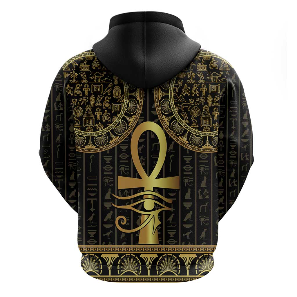 Ancient Egypt Ankh and Eye Of Horus Hoodie Egyptian Hieroglyphs - Wonder Print Shop