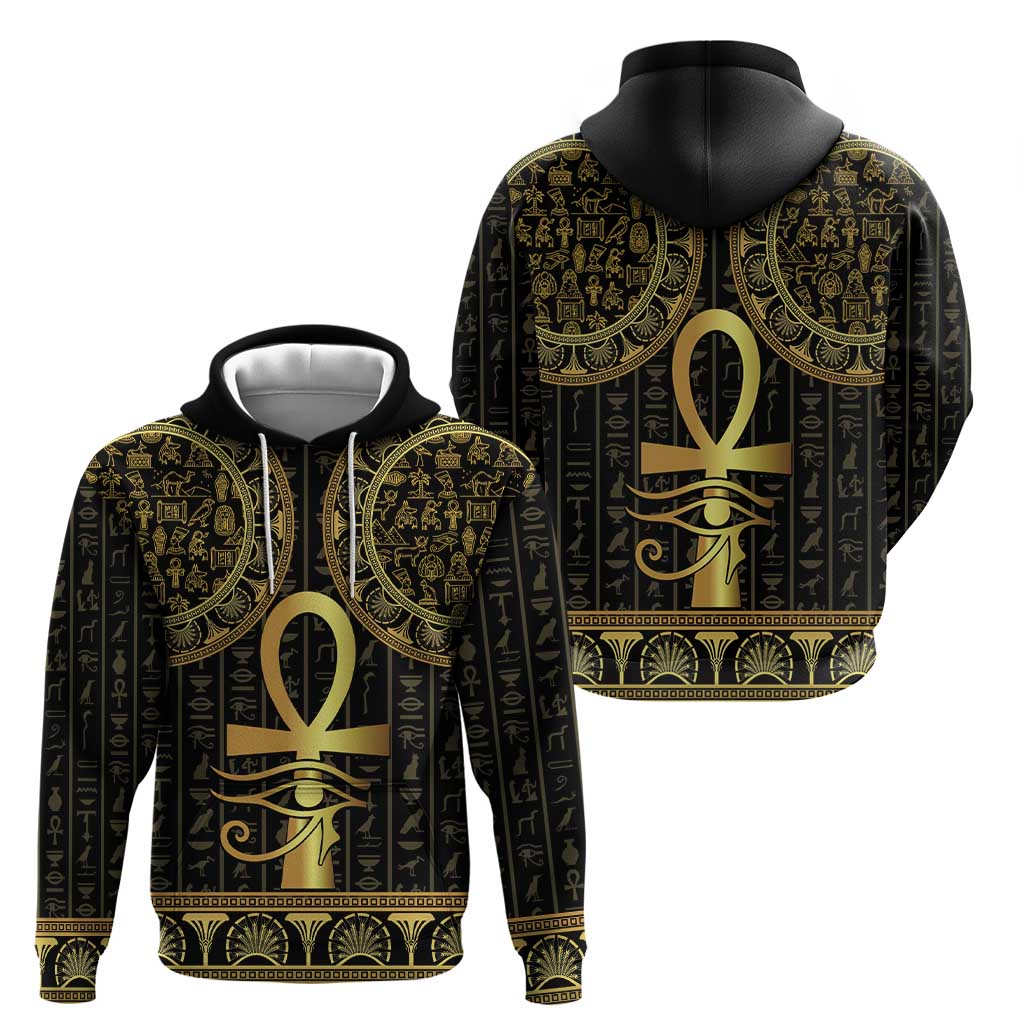 Ancient Egypt Ankh and Eye Of Horus Hoodie Egyptian Hieroglyphs - Wonder Print Shop