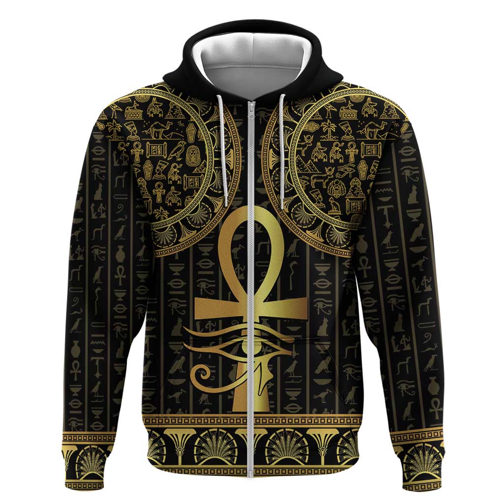 Ancient Egypt Ankh and Eye Of Horus Hoodie Egyptian Hieroglyphs - Wonder Print Shop