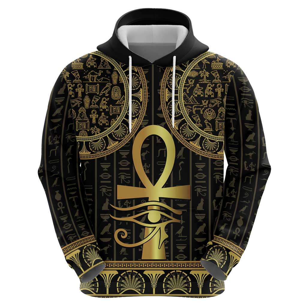 Ancient Egypt Ankh and Eye Of Horus Hoodie Egyptian Hieroglyphs - Wonder Print Shop