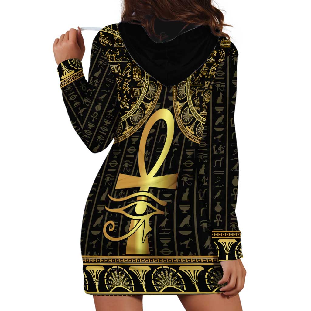 Ancient Egypt Ankh and Eye Of Horus Hoodie Dress Egyptian Hieroglyphs - Wonder Print Shop