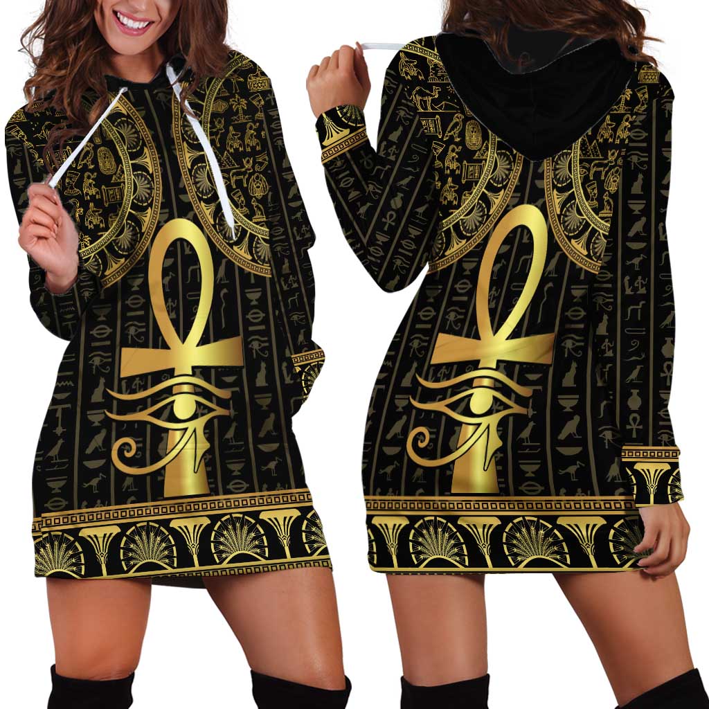 Ancient Egypt Ankh and Eye Of Horus Hoodie Dress Egyptian Hieroglyphs - Wonder Print Shop