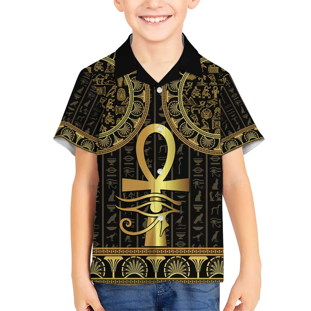 Ancient Egypt Ankh and Eye Of Horus Kid Hawaiian Shirt Egyptian Hieroglyphs - Wonder Print Shop