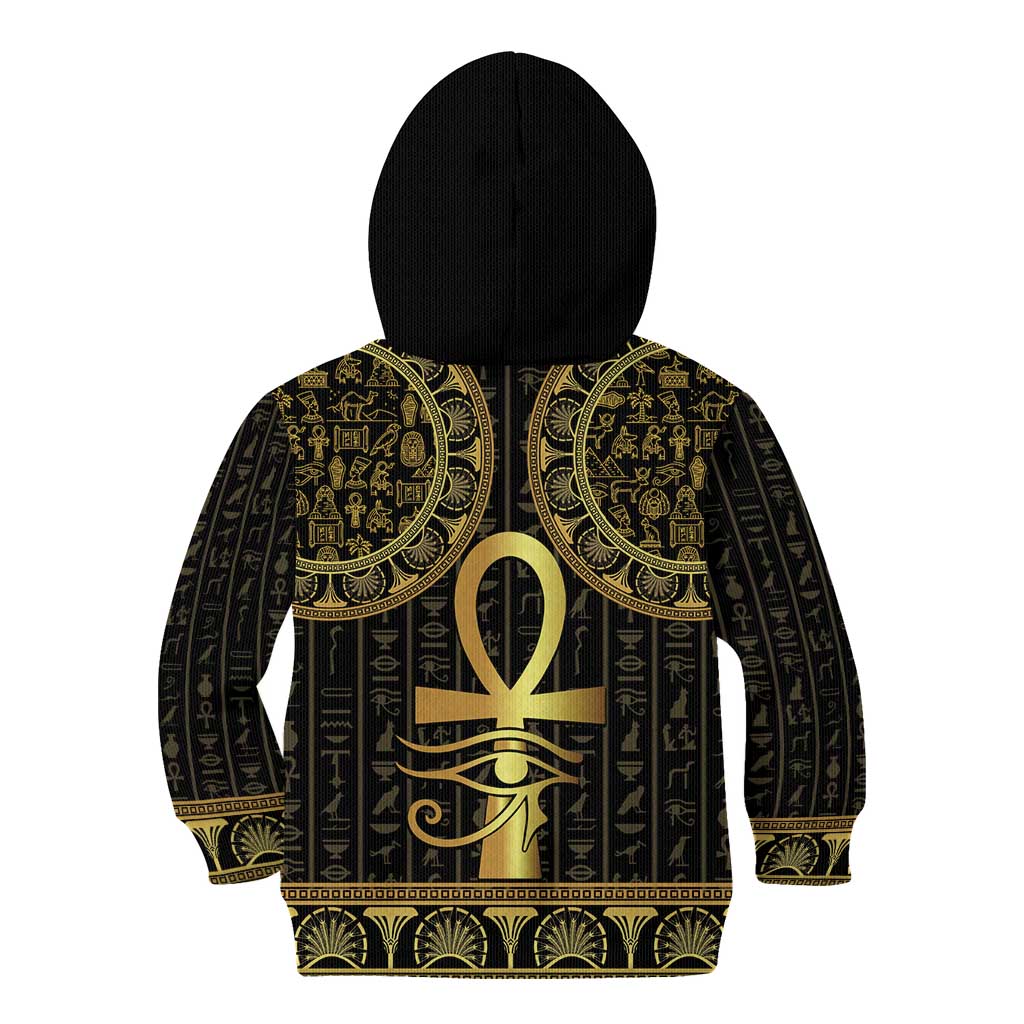 Ancient Egypt Ankh and Eye Of Horus Kid Hoodie Egyptian Hieroglyphs - Wonder Print Shop