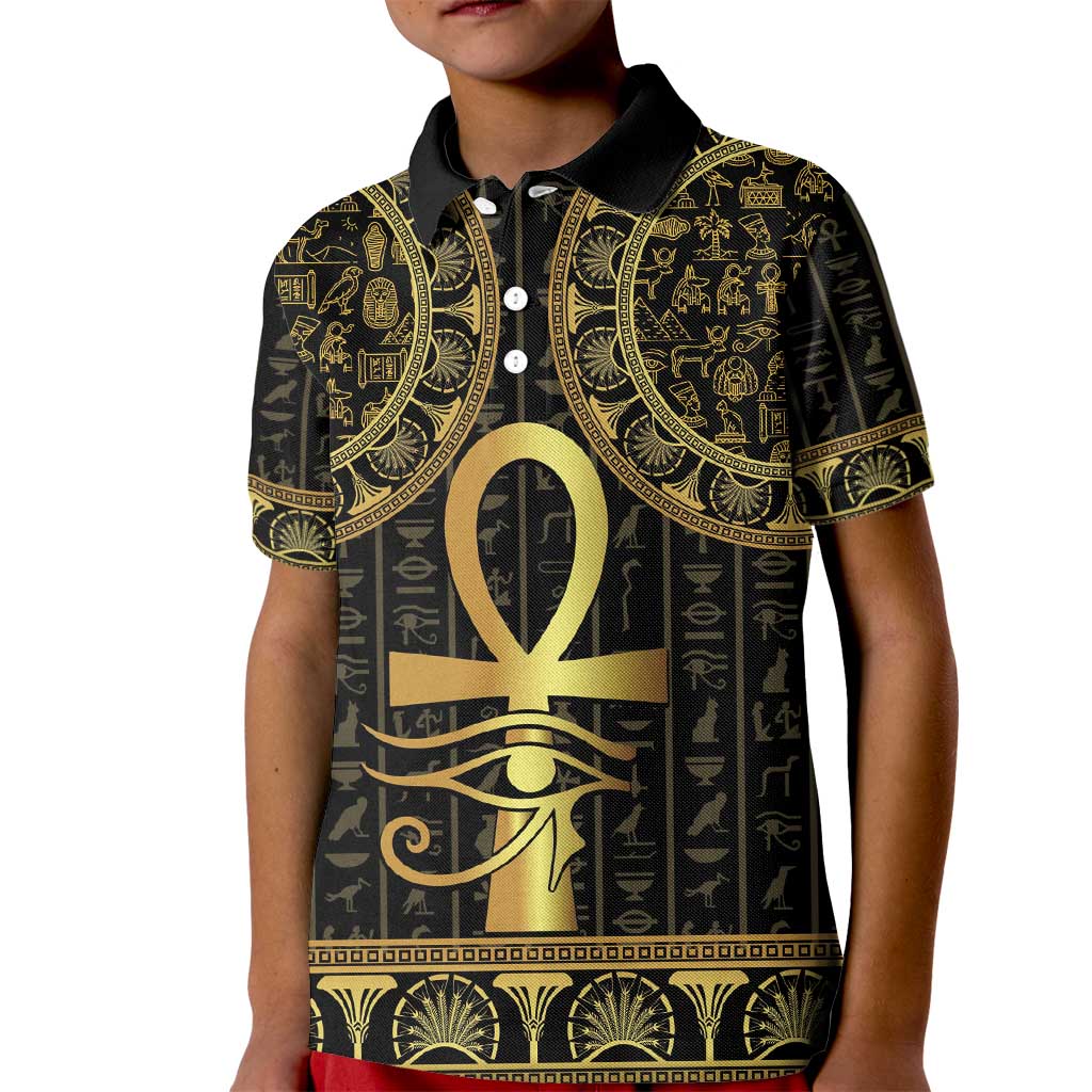 Ancient Egypt Ankh and Eye Of Horus Kid Polo Shirt Egyptian Hieroglyphs - Wonder Print Shop
