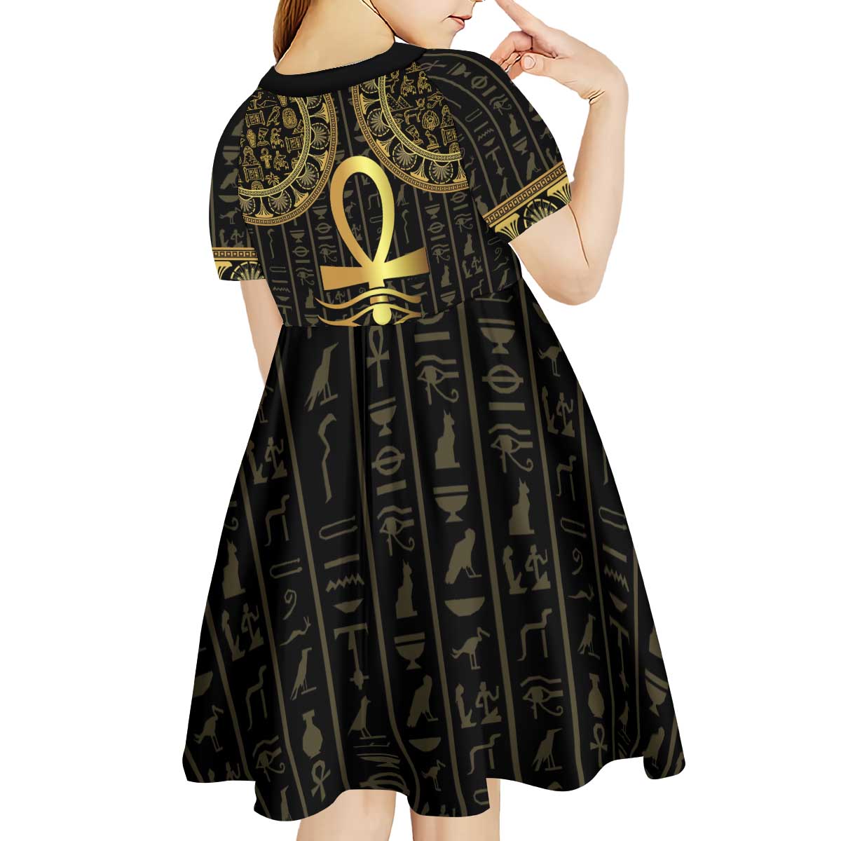 Ancient Egypt Ankh and Eye Of Horus Kid Short Sleeve Dress Egyptian Hieroglyphs - Wonder Print Shop