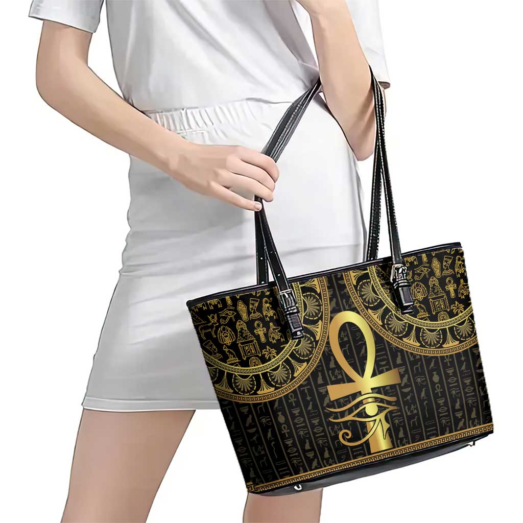 Ancient Egypt Ankh and Eye Of Horus Leather Tote Bag Egyptian Hieroglyphs - Wonder Print Shop