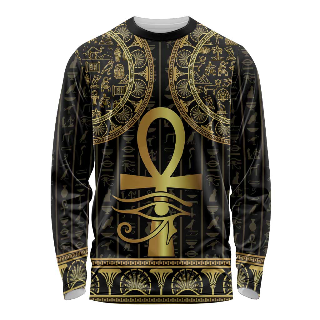 Ancient Egypt Ankh and Eye Of Horus Long Sleeve Shirt Egyptian Hieroglyphs - Wonder Print Shop