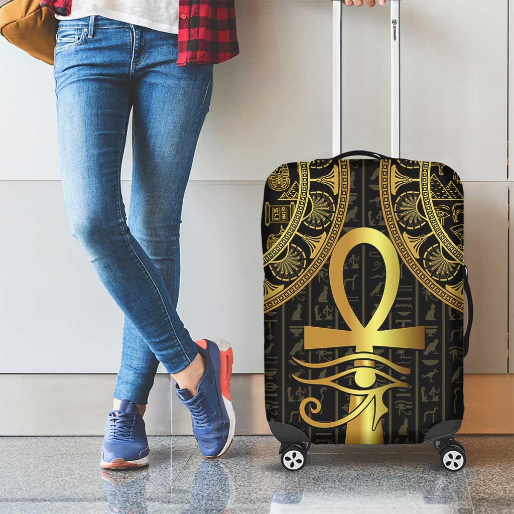 Ancient Egypt Ankh and Eye Of Horus Luggage Cover Egyptian Hieroglyphs - Wonder Print Shop