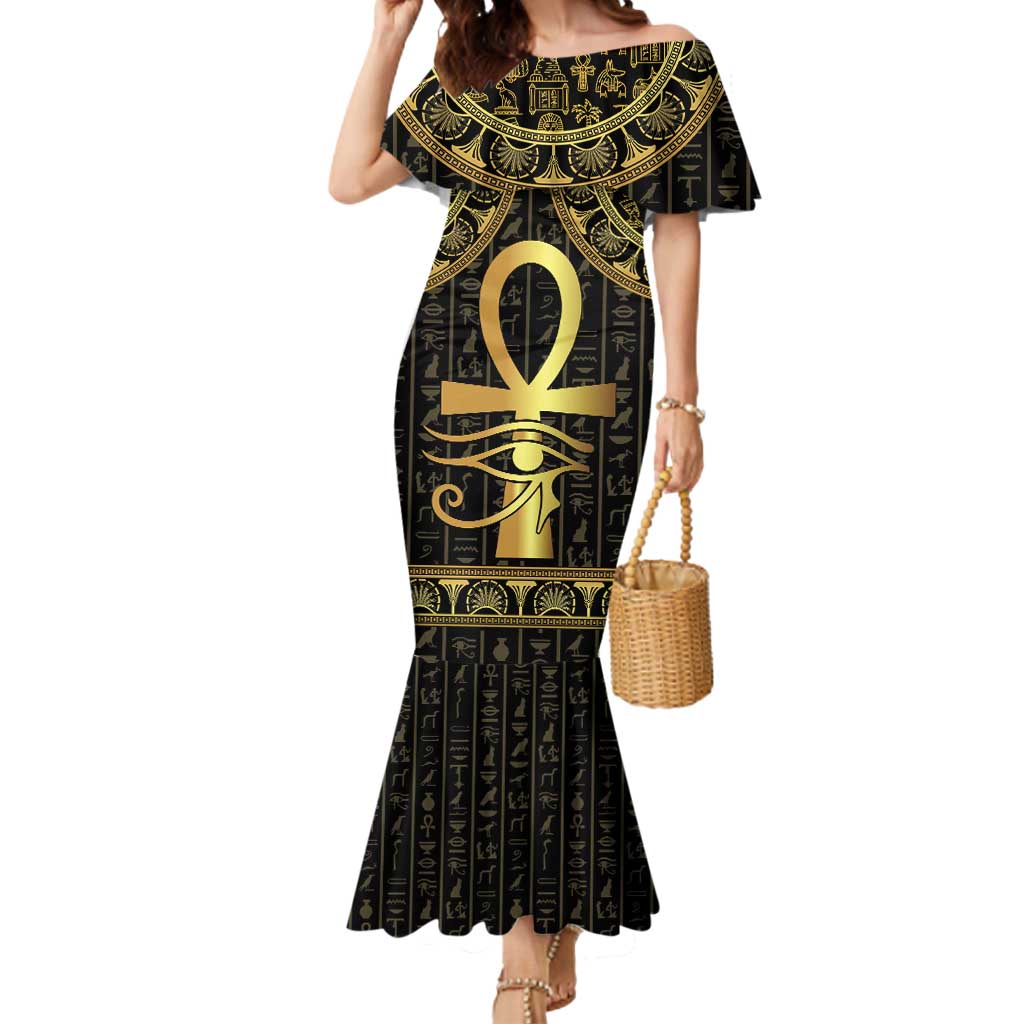 Ancient Egypt Ankh and Eye Of Horus Mermaid Dress Egyptian Hieroglyphs - Wonder Print Shop