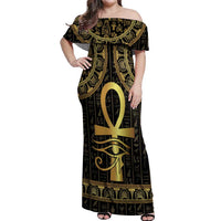 Ancient Egypt Ankh and Eye Of Horus Off Shoulder Maxi Dress Egyptian Hieroglyphs - Wonder Print Shop