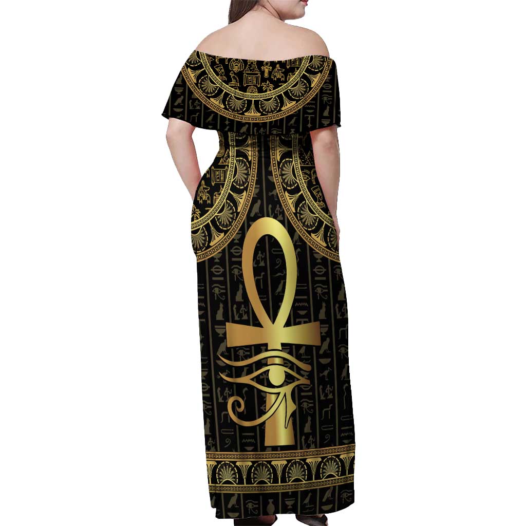 Ancient Egypt Ankh and Eye Of Horus Off Shoulder Maxi Dress Egyptian Hieroglyphs - Wonder Print Shop