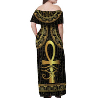 Ancient Egypt Ankh and Eye Of Horus Off Shoulder Maxi Dress Egyptian Hieroglyphs - Wonder Print Shop