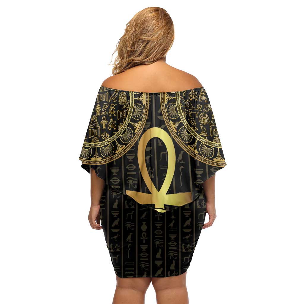 Ancient Egypt Ankh and Eye Of Horus Off Shoulder Short Dress Egyptian Hieroglyphs - Wonder Print Shop