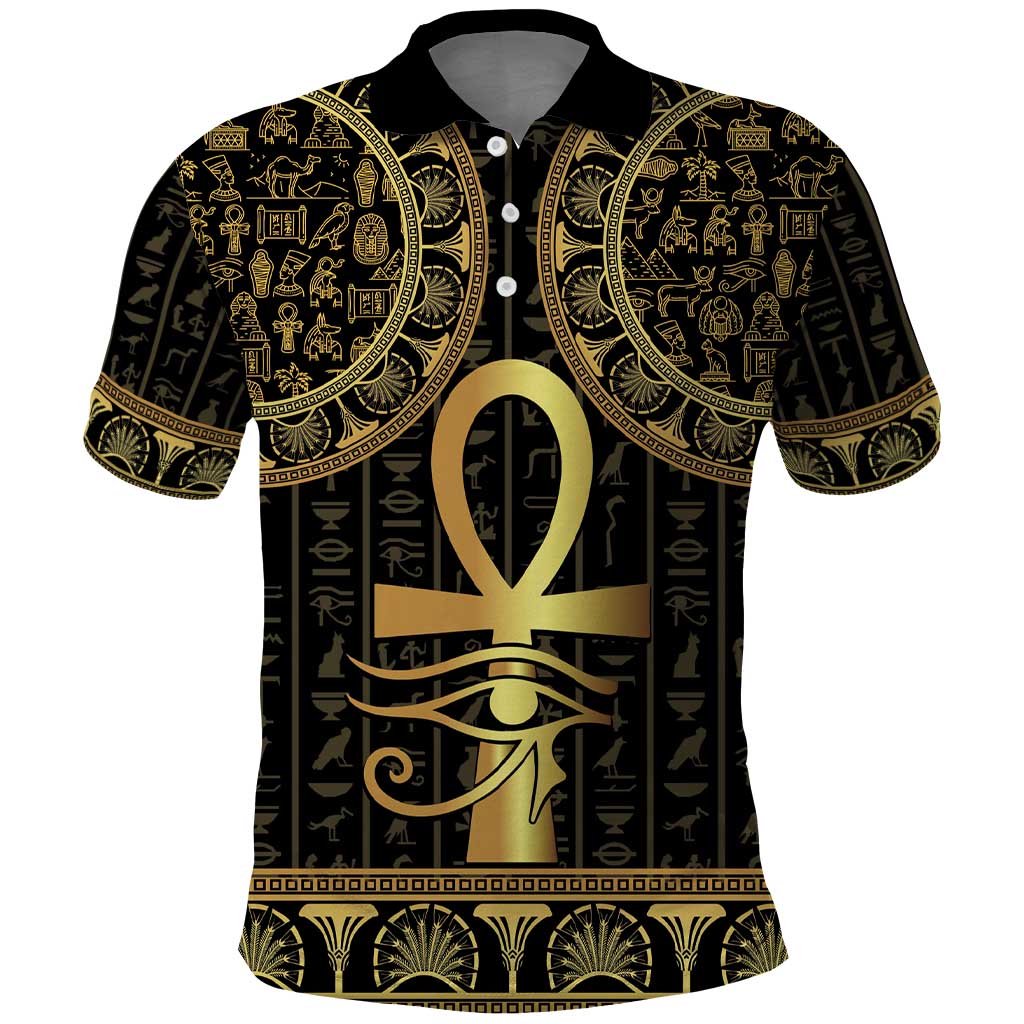Ancient Egypt Ankh and Eye Of Horus Polo Shirt Egyptian Hieroglyphs - Wonder Print Shop
