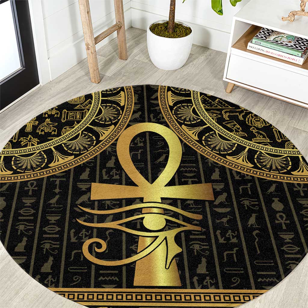 Ancient Egypt Ankh and Eye Of Horus Round Carpet Egyptian Hieroglyphs