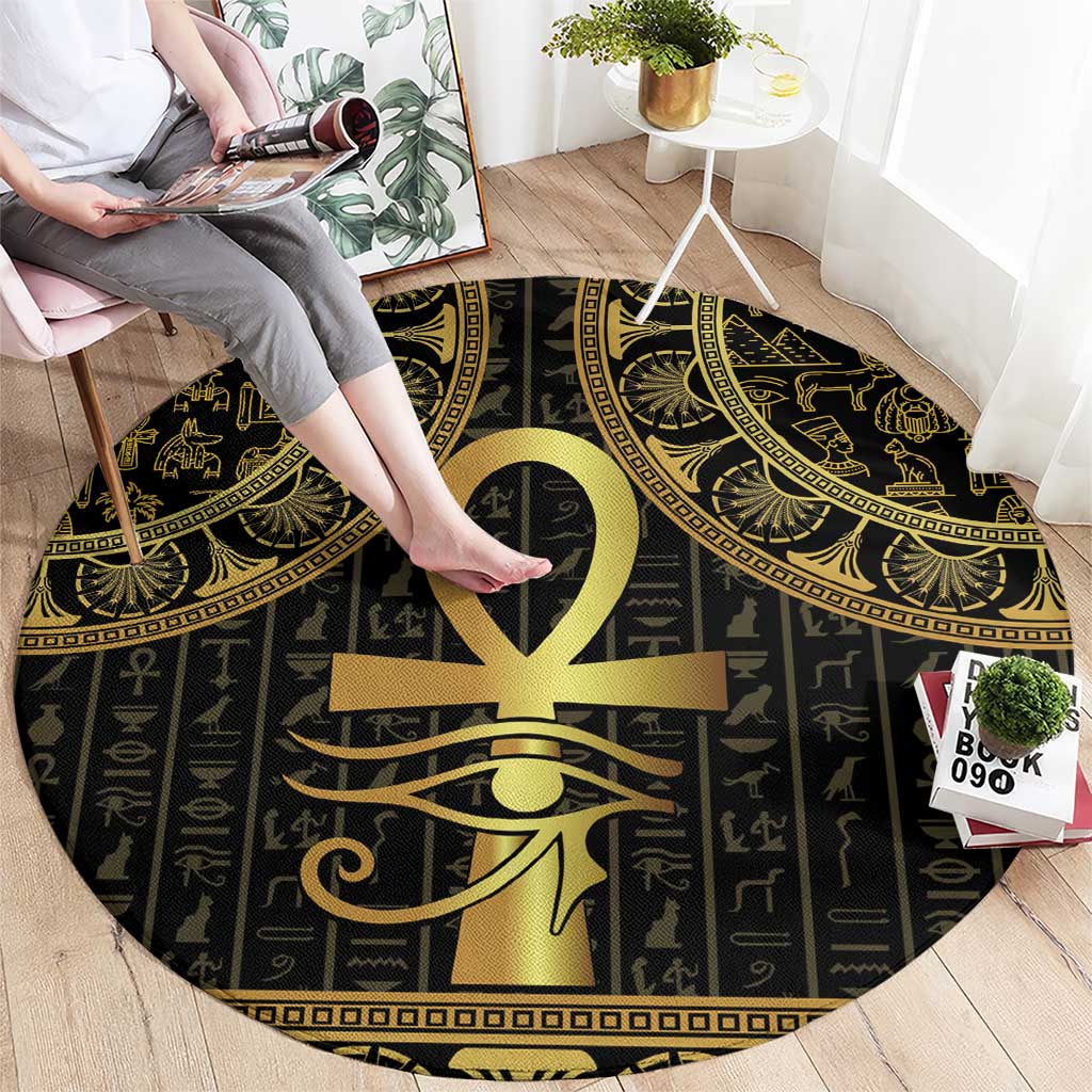 Ancient Egypt Ankh and Eye Of Horus Round Carpet Egyptian Hieroglyphs