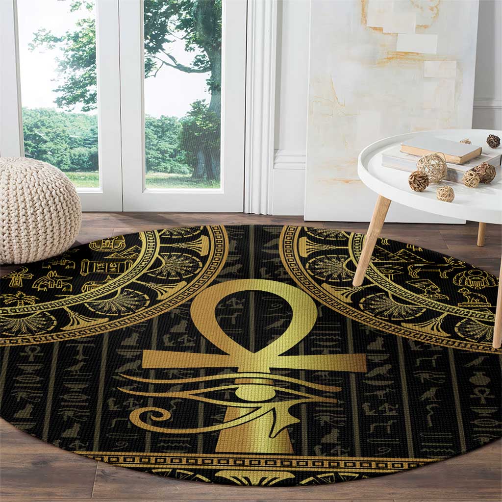 Ancient Egypt Ankh and Eye Of Horus Round Carpet Egyptian Hieroglyphs